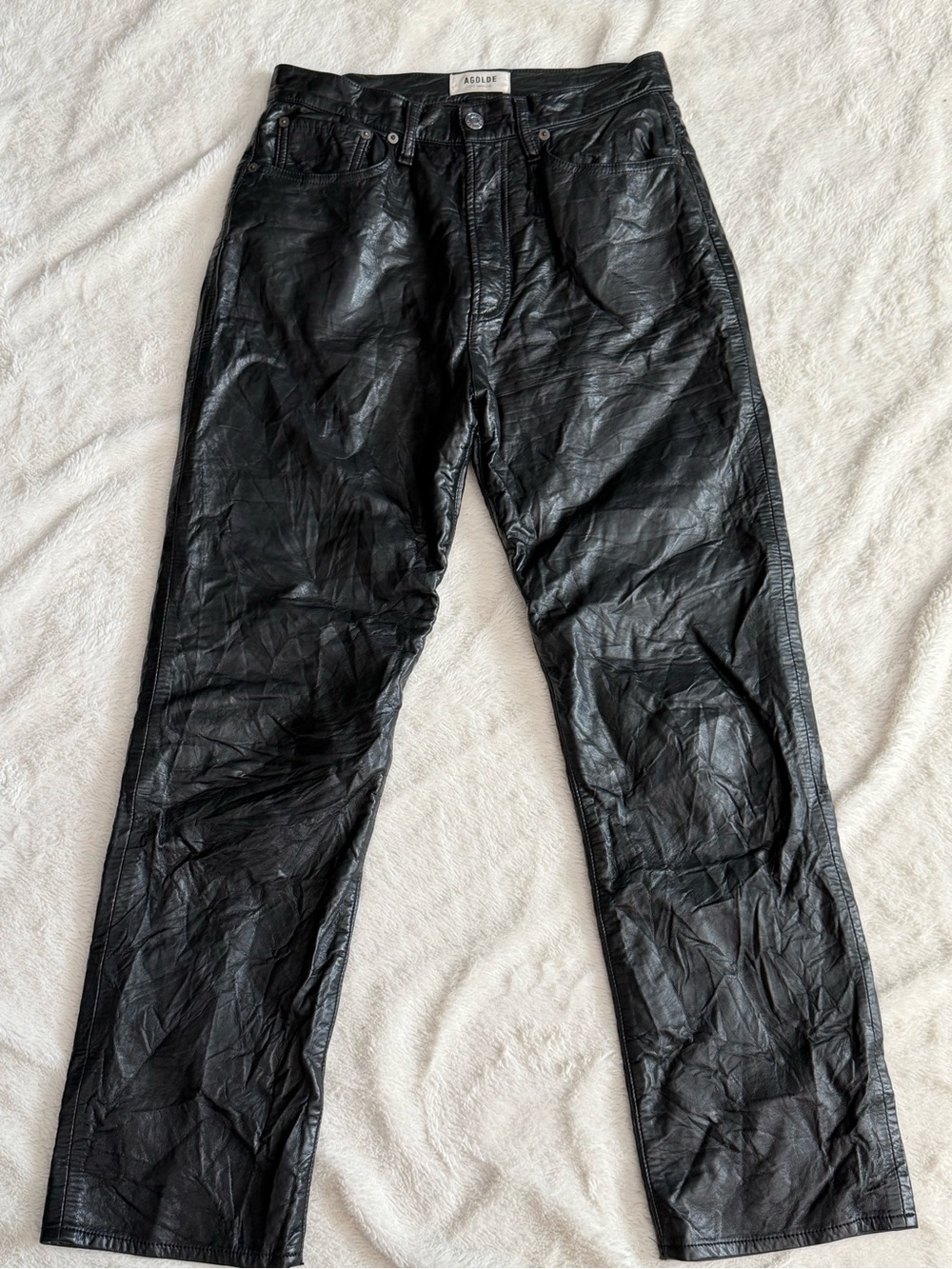 Agolde Black Coated Straight-Leg Jeans